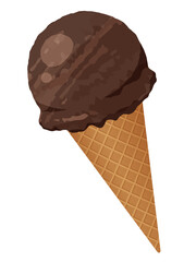 コーンにのったアイスクリームのイラスト_チョコレート