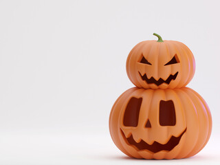 Many Halloween Pumpkins in a row isolated on background 3d rendering