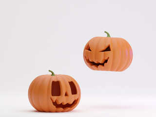 Many Halloween Pumpkins in a row isolated on background 3d rendering