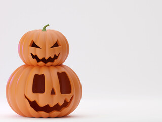 Many Halloween Pumpkins in a row isolated on background 3d rendering