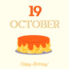 Happy Birthday typography card with a flat birthday cake