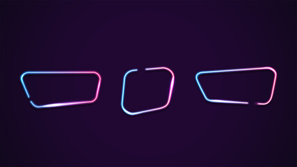 Set of Asymmetric geometric gradient neon frames isolated for your arts. Pink and blue frames with copy space