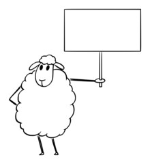 Sheep Holding Empty Sign, Vector Cartoon Illustration