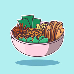 Ramen. Colorful takeaway food sold on the street in different countries. Vector illustration, sticker, cartoon style.