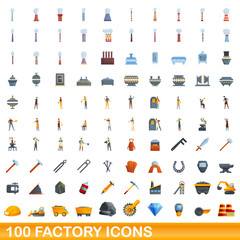 100 factory icons set. Cartoon illustration of 100 factory icons vector set isolated on white background