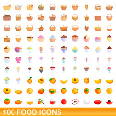 100 food icons set. Cartoon illustration of 100 food icons vector set isolated on white background