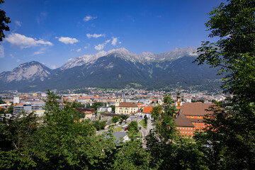Fototapeta na wymiar Aerial view over the city of Innsbruck in Austria - travel photography