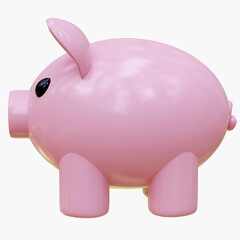 Piggy bank side view. 3D illustration isolated on white background.