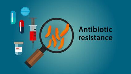 antibiotic resistance illustration of bacteria and drug medicine medical problem anti bacterial - obrazy, fototapety, plakaty