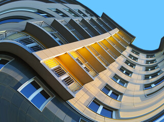 Distorted design of modern building facade. architecture. Design solutions in housing development....