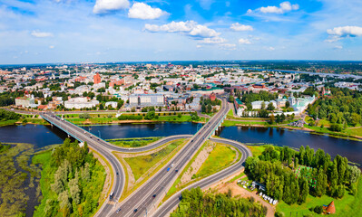 Yaroslavl city, Volga river aerial view