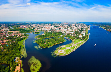 Yaroslavl city, Volga river aerial view