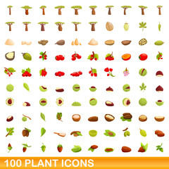 100 plant icons set. Cartoon illustration of 100 plant icons vector set isolated on white background