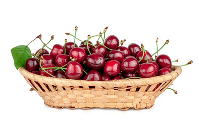Fototapeta na wymiar Sweet cherry in basket isolated on a white background