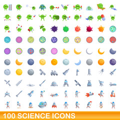 100 science icons set. Cartoon illustration of 100 science icons vector set isolated on white background