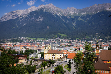 Naklejka na ściany i meble Aerial view over the city of Innsbruck in Austria - travel photography