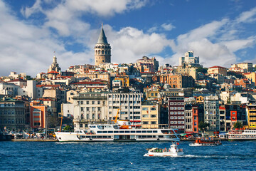 Fototapeta na wymiar Skyline of Istanbul with Galata Tower from Golden Horn, Istanbul, Turkey