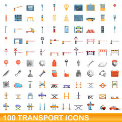 100 transport icons set. Cartoon illustration of 100 transport icons vector set isolated on white background