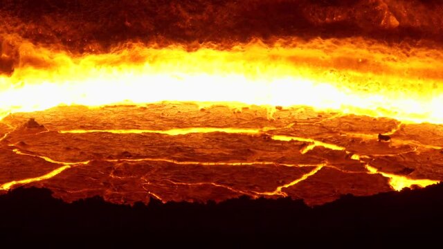 close up of molten metal. Metallurgical plant, steel production.
