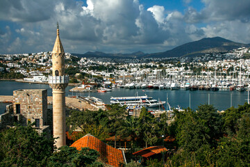 View over the resort town Bodrum on the Aegean Sea in Turkey
