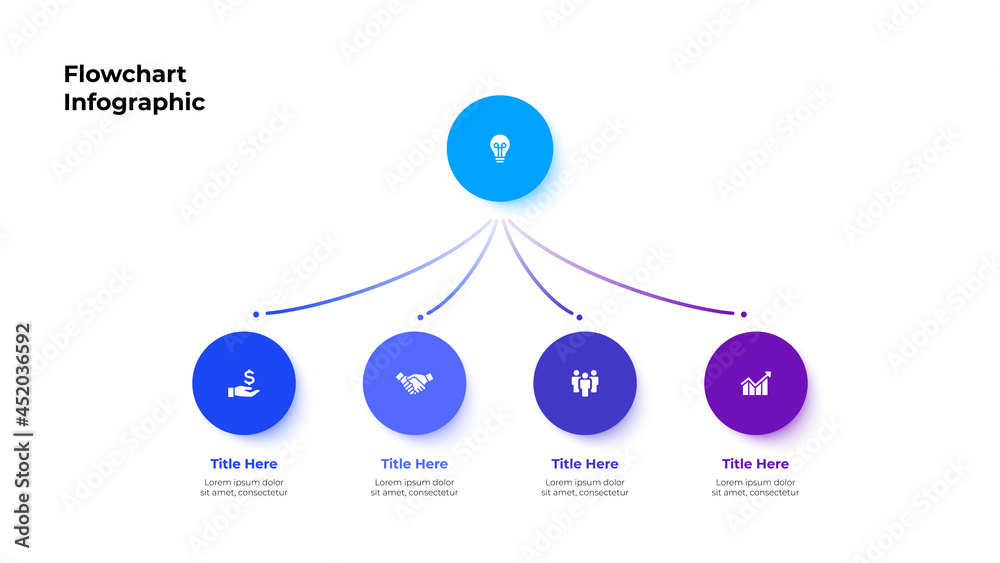 Poster flow chart infographic business template. central circle with four circles and lines. vector info gr