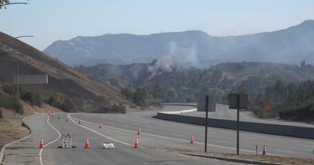 Woolsey Fire, Malibu California Post fire Burnt Mountains !01 Freeway Highway Empty
