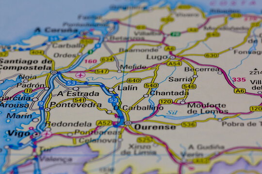 08-20-2021 Portsmouth, Hampshire, UK, Lalin Spain shown on a road map or Geography map