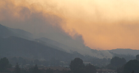Woolsey Fire, Malibu California Post fire Police Sunset Smoke Mist
