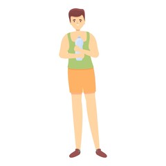 Boy drink water icon cartoon vector. Kid glass. Sport child