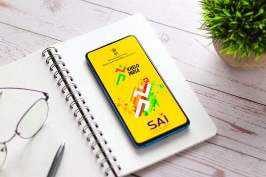 Assam, india - January 31, 2021 : Khelo India app logo on phone screen stock image.
