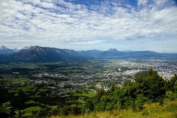 Fototapeta na wymiar Aerial view over the city of Salzburg in Austria - travel photography