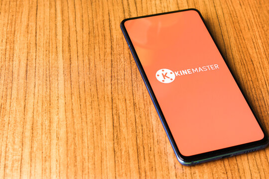 Assam, india - April 10, 2021 : KineMaster logo on phone screen stock image.