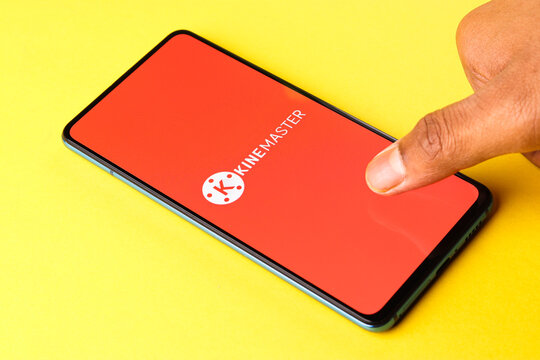 Assam, india - April 10, 2021 : KineMaster logo on phone screen stock image.