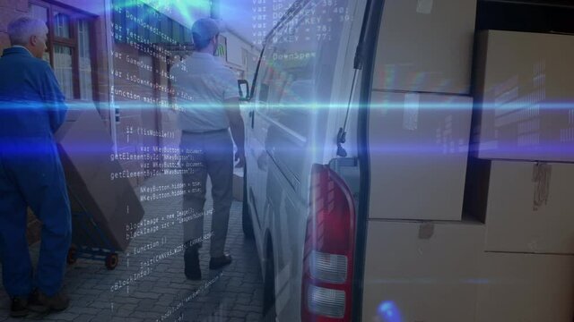 Animation of data processing over two delivery men