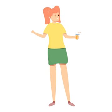 Girl drink juice icon cartoon vector. Woman kid. Cute child