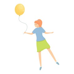 Girl yellow balloon icon cartoon vector. Child holding. Birthday kid