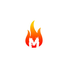 Initial letter m with fire effect.