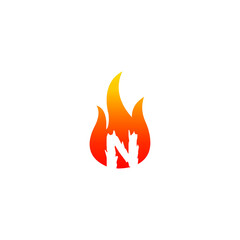Initial letter n with fire effect.
