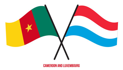 Cameroon and Luxembourg Flags Crossed And Waving Flat Style. Official Proportion. Correct Colors.