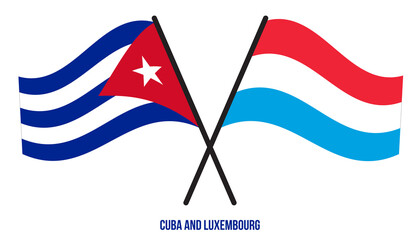 Cuba and Luxembourg Flags Crossed And Waving Flat Style. Official Proportion. Correct Colors.