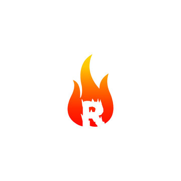 Initial letter r with fire effect.