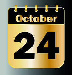 October 24 - Calendar Icon - Gold Vector Illustration