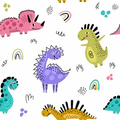 Children's vector pattern with funny dinosaurs