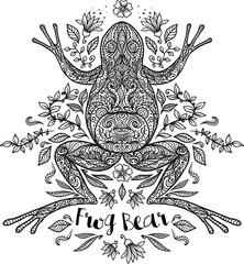 Card with funky frog with hidden bear. Stylish art. Invitation, cards design. Poster, flyer, postcard, banner, cover, placecard. Vector illustration.