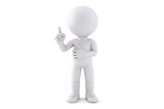 Man pointing finger up. 3D illustration. Isolated