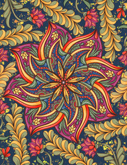Mandala colorful art painting, psychodelic background, indian ornament, yoga backdrop