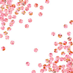 Rose gold sequin confetti scatter vector background. Wedding invitation card background. Circle glowing bead particles party glitter. Romantic bridal confetti texture.