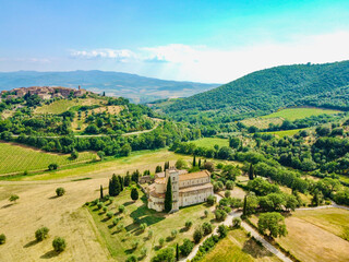 Fototapeta na wymiar aerial panorama of the area of Montalcino Italy in summer