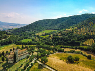 aerial panorama of the area of Montalcino Italy in summer