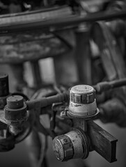 Detail of an old Russian Anti-Aircraft Cannon. Mod. 1939 (61-K) in black and white.